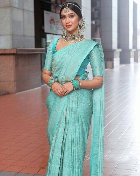 Buy Turquoise Sarees for Women by Glowzi Online | Ajio.com