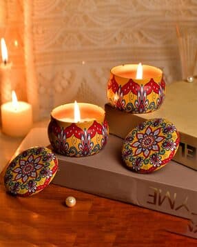 tayhaa Set of 2 Floral Print Candle Jars with Lid-picture-10
