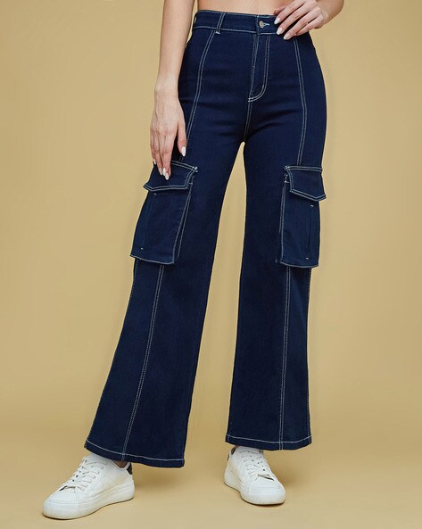 Women High-Rise Wide Leg Jeans with Utility Pockets