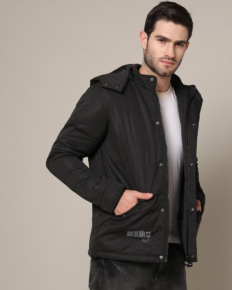 Alcis Men Black Solid Hooded Outdoor Jacket MSTKSLHD02-S