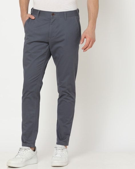 Men Cropped Fit Flat-Front Trousers