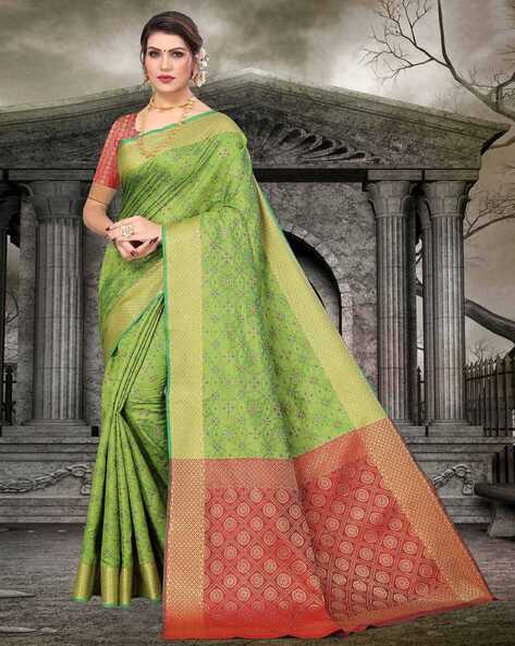 Grey Floral Woven Art Silk Saree