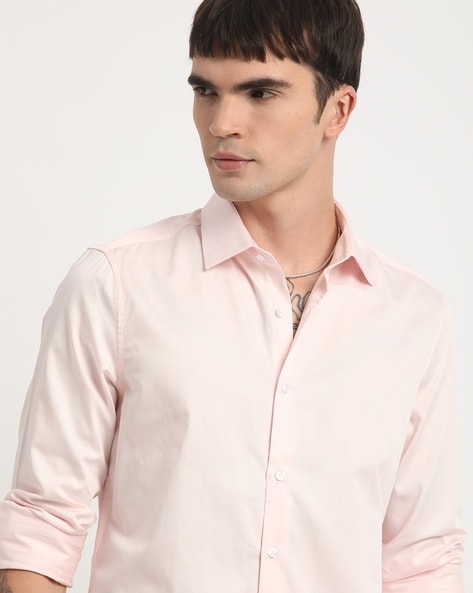 Men Slim Fit Shirt with Spread Collar