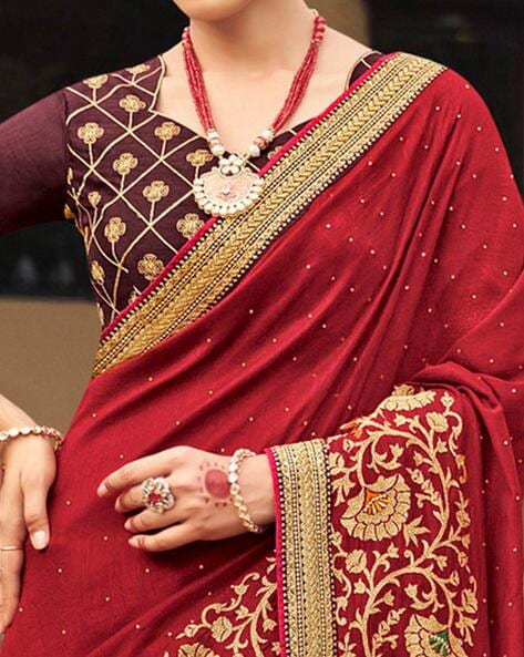 Semi Katan Silk Bridal Minakari Banarasi Saree in Cream and Dark Red |  Bengal Looms