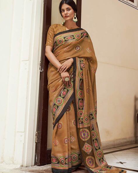 Peach Floral Printed Pure Cotton Saree