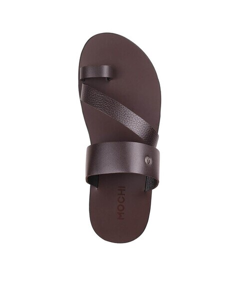 Mens leather best sale sole flip flops