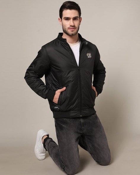 Shop Men's Printed Jacket With Branded Zipper - Spykar