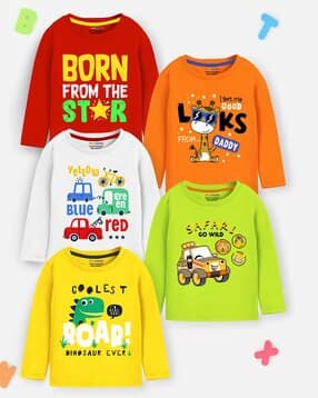 trampoline Pack of 5 Graphic Print Round-Neck T-Shirts-picture-41