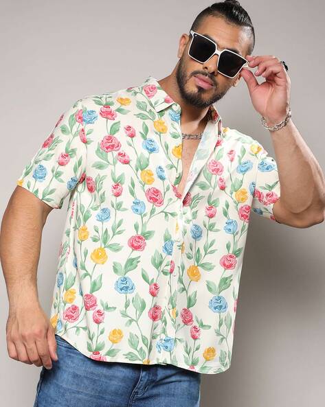 Mens floral short sleeve dress sales shirts