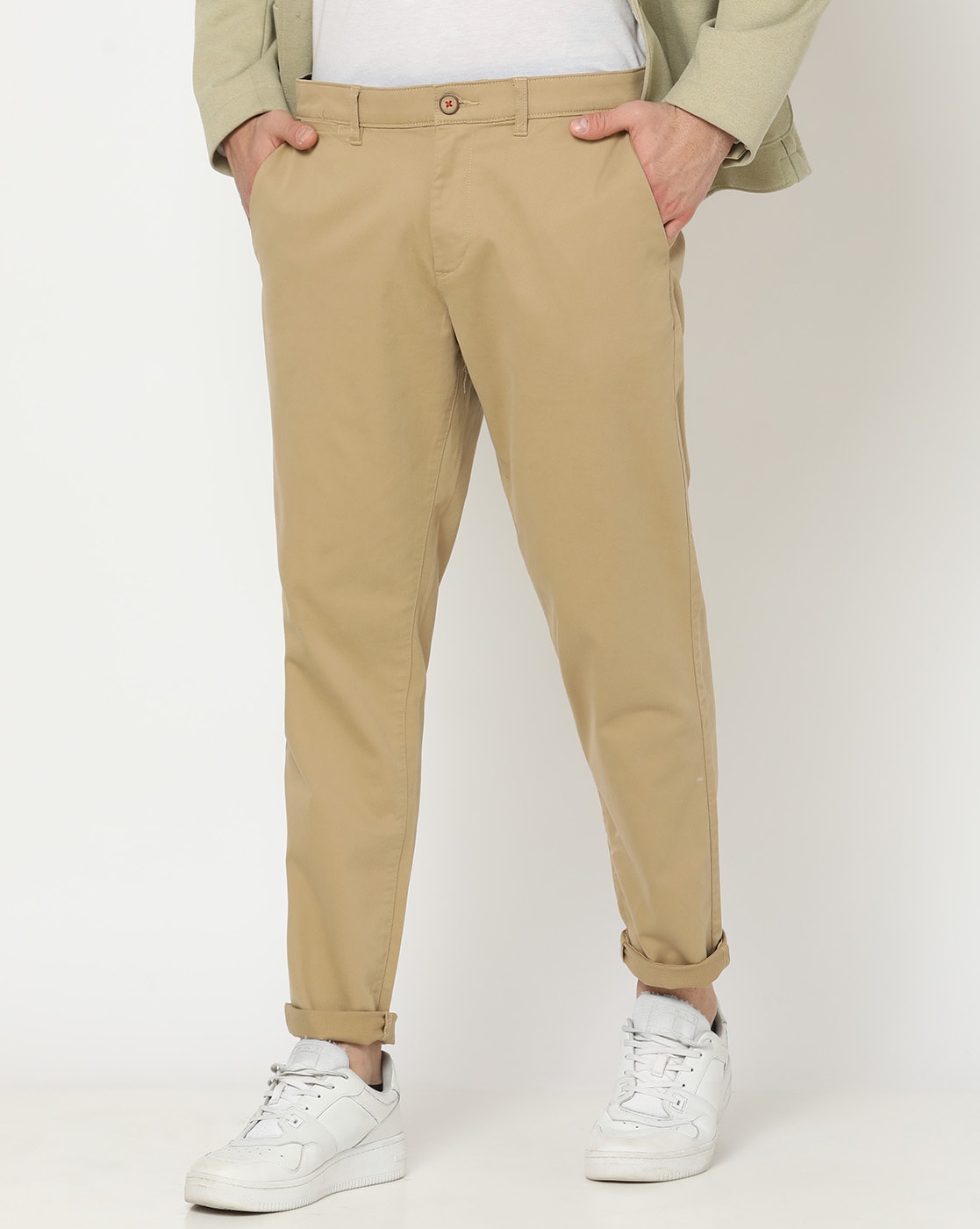WS's Mens Straight Fit Casual Trousers Combo Khaki/Beige Color (Pack of 2)