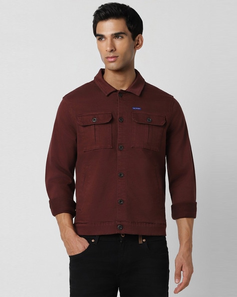 Mens maroon denim jacket best sale