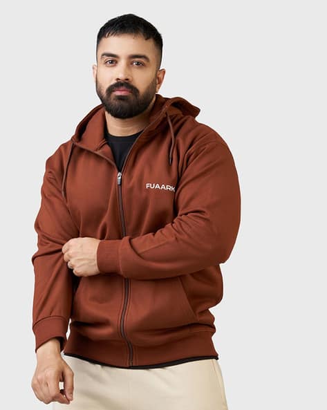 Men Oversized Fit Zip-Front Hooded Jacket