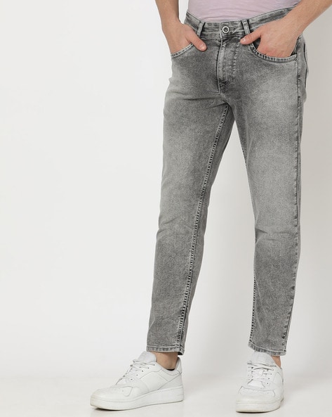 Men Heavy-Wash Cropped Skinny Fit Jeans
