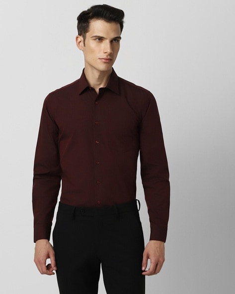 Bordeaux cotton french collar shirt in Bordeaux: Luxury Italian Shirts |  Boglioli®