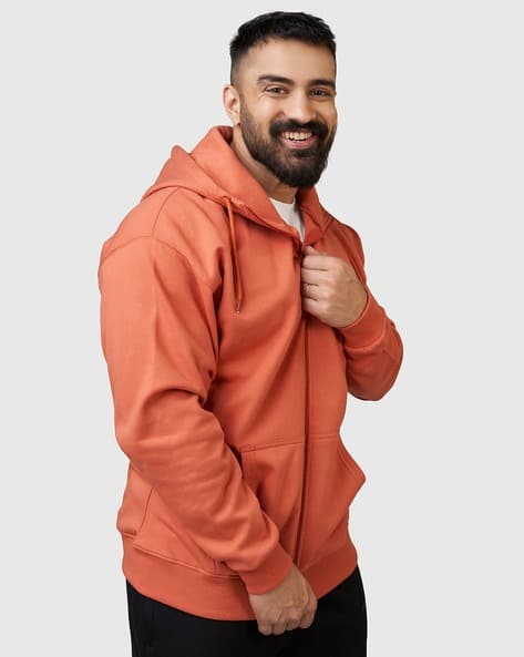 Men Oversized Fit Zip-Front Hooded Jacket