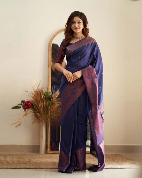 Buy Navy Blue Sarees for Women by Zinzraa Online