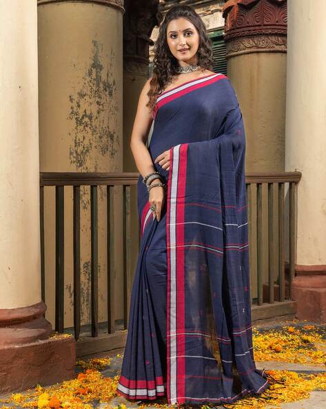 Shop Now for Blue and Green Handloom Linen Cotton Sarees