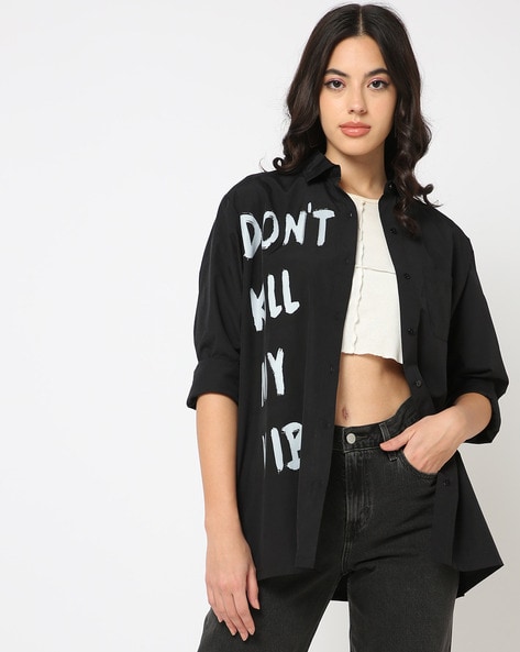 Women Typographic Print Loose Fit Shirt