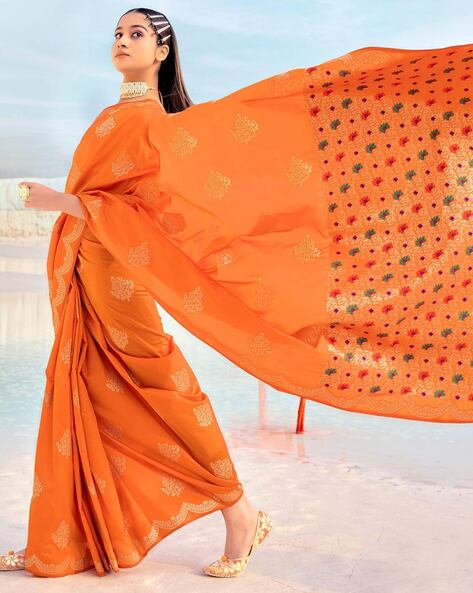 Stunning Orange Colored Festive Wear Designer Woven Patola Silk Saree -  Peachmode