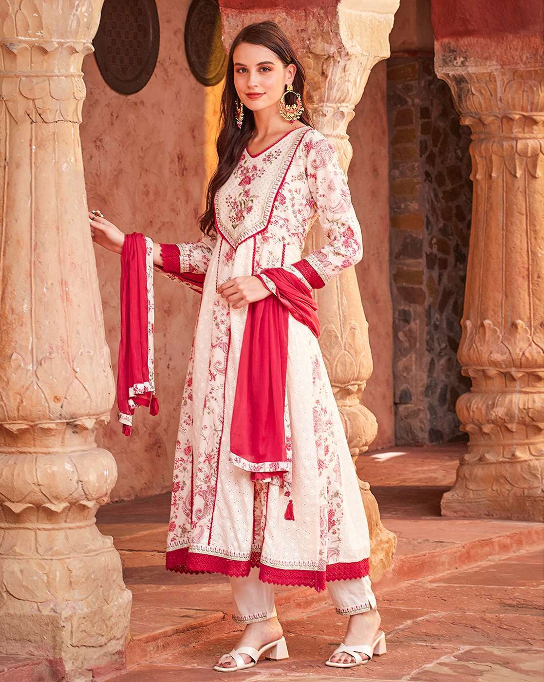 White and red hot sale frock suit