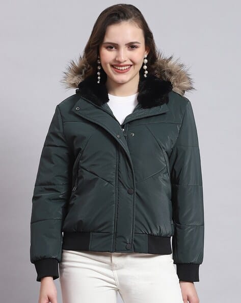 Women Regular Fit Hooded Bomber Jacket