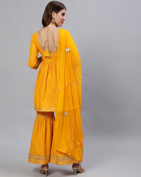 Yellow Mirrorwork Sharara Set – Monisha Jaising