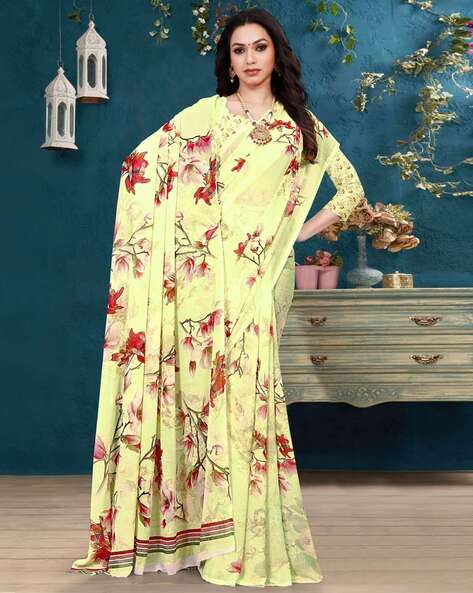 Peachmode - Buy Casual Floral Printed Georgette Saree For... | Facebook