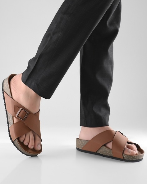 Buy Brown Plain Criss Cross Straps Leather Sandals For Men by Morf Online  at Aza Fashions.