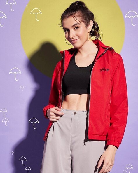 Red crop windbreaker sale