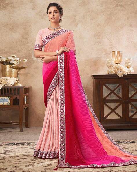 Multicolor Satin Crepe Saree| Shop Satin Saree Online