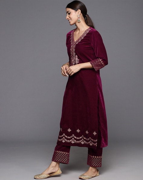 W hot sale burgundy kurta