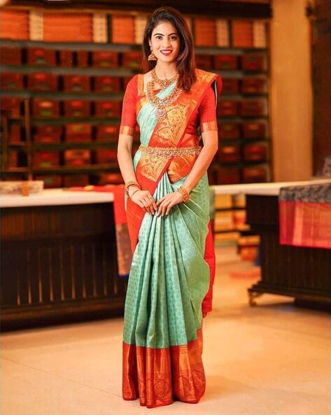 Green & Orange Hand Bandhej Bandhani Saree With Weaving Border | Bandhani  saree, Orange saree, Saree