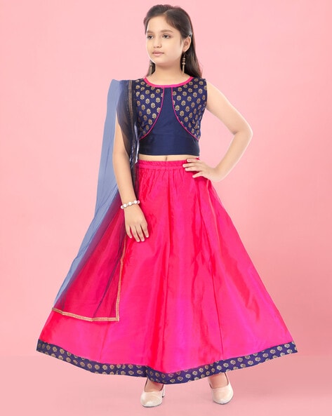 KID1 Girls Pink & Blue Embroidered Ready to Wear Lehenga Choli with Dupatta  - Absolutely Desi