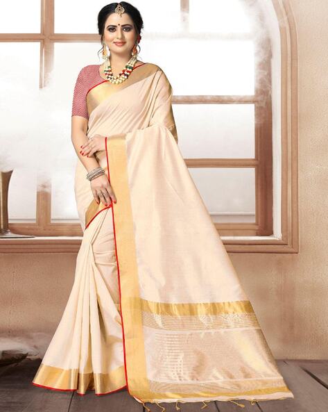 Buy Cream Sarees for Women by Peachmode Online | Ajio.com