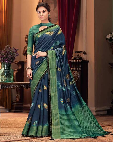 Peacock blue soft silk saree– Lotus Fashion