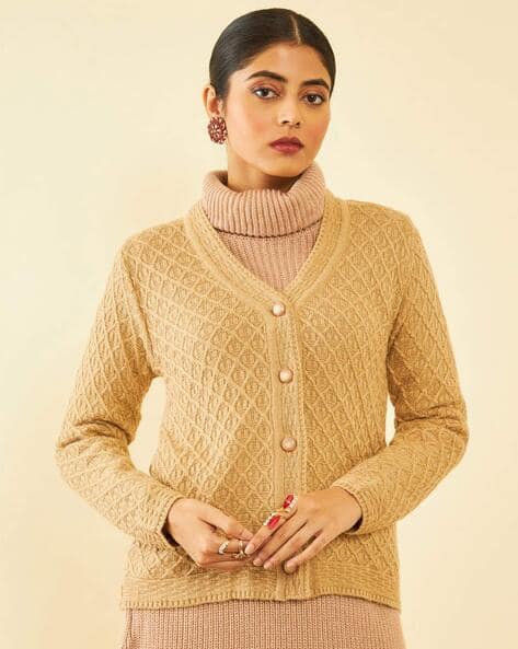 Women Cable-Knit V-Neck Cardigan