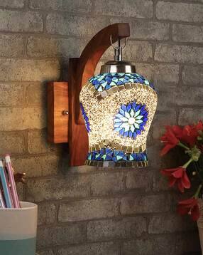 devansh Wooden Wall Lamp with Mosaic Glass-picture-11