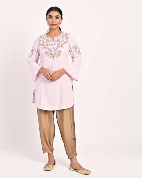 Solid Pink Tunic with Stylish Gathered Sleeve-23SLK04061-18 – Lakshita