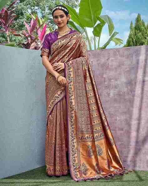 Buy Gold Sarees for Women by Peachmode Online Ajio