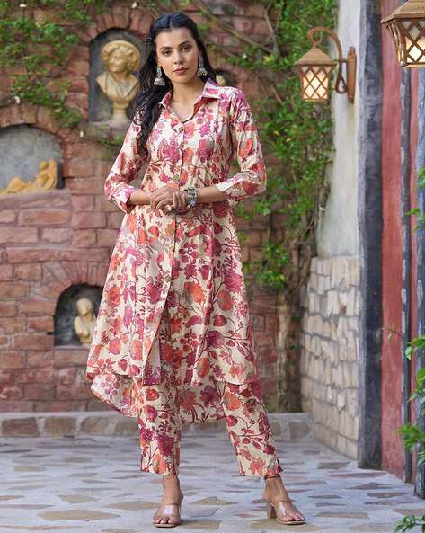 Buy Beige Printed Muslin Silk Code Set Online