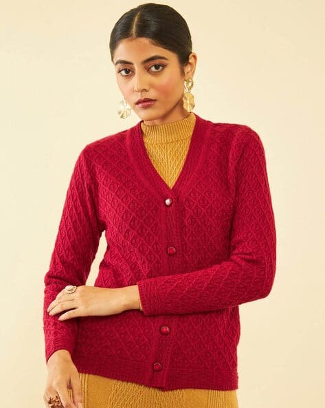 Women Cable-Knit V-Neck Cardigan