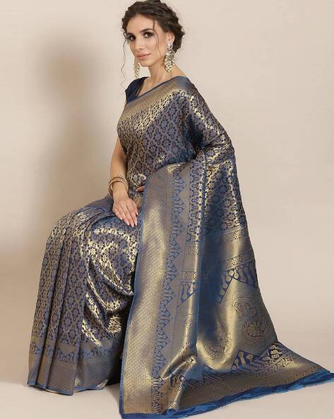 Black Party Wear Woven Chanderi Silk Saree