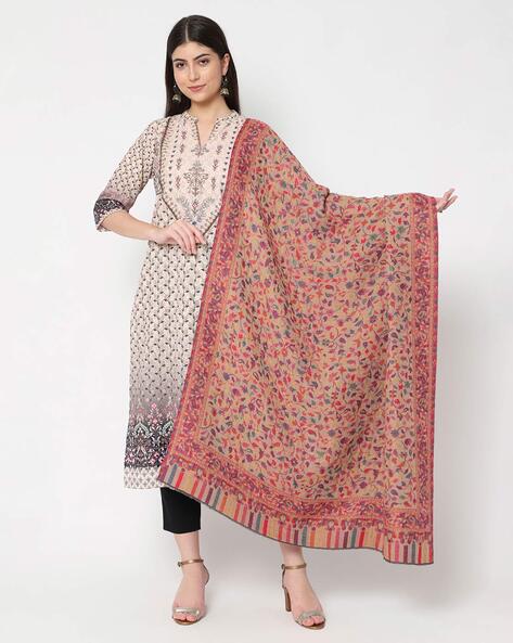 Women Floral Woven Double-Side Shawl Price in India