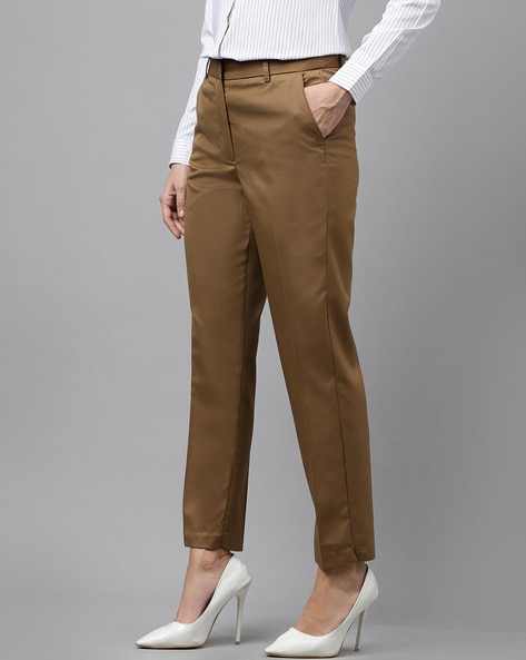 High Waisted Button Cigarette Trousers In Navy | Oops Fashion | SilkFred US