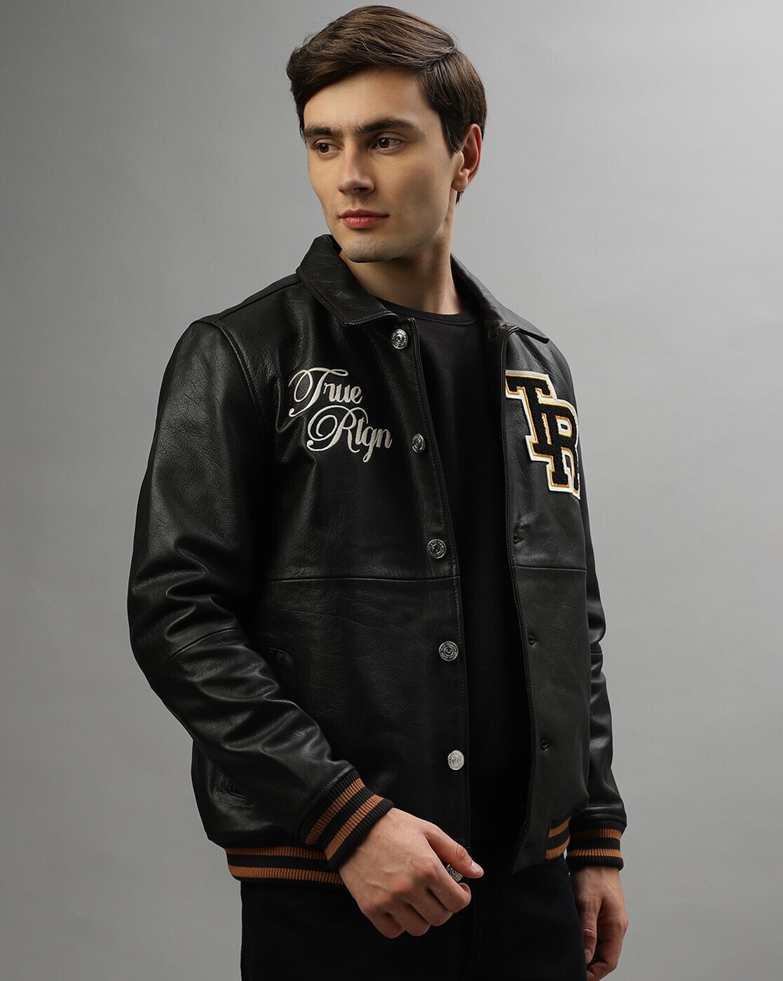 True religion black outlet leather jacket