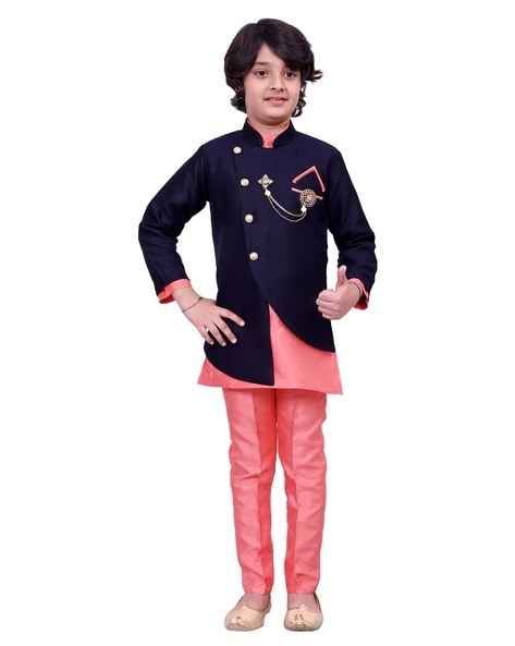 Bt Dezines Boy Side-Button Sherwani Set with Waistcoat