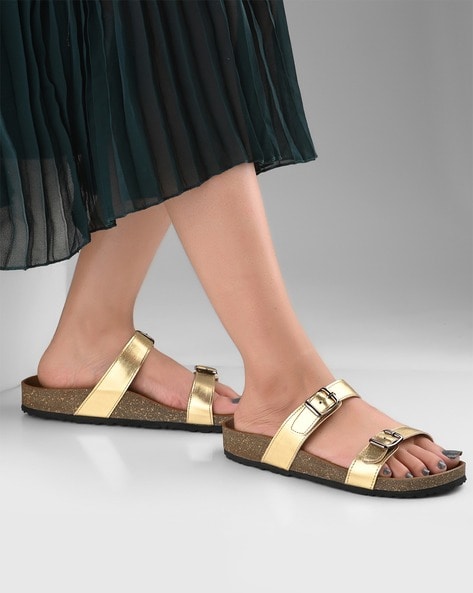 Gold strap 2025 flat sandals