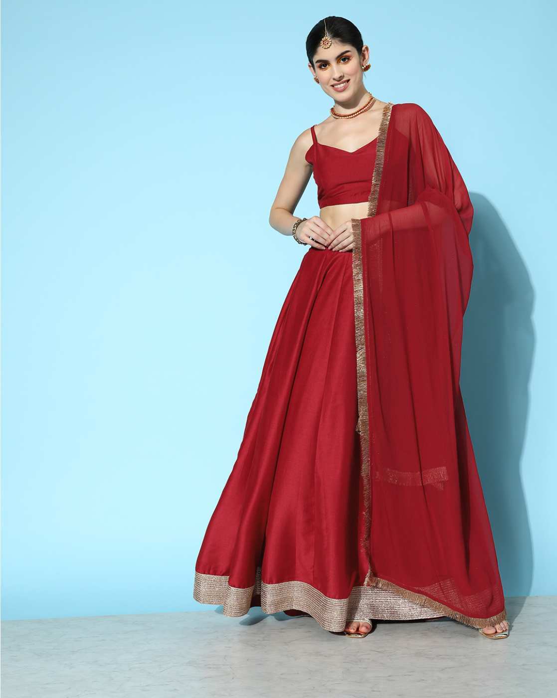 plain And Zari Work Maroon Color Velvet Fabric Lehenga Choli - DRESSTIVE -  3820786