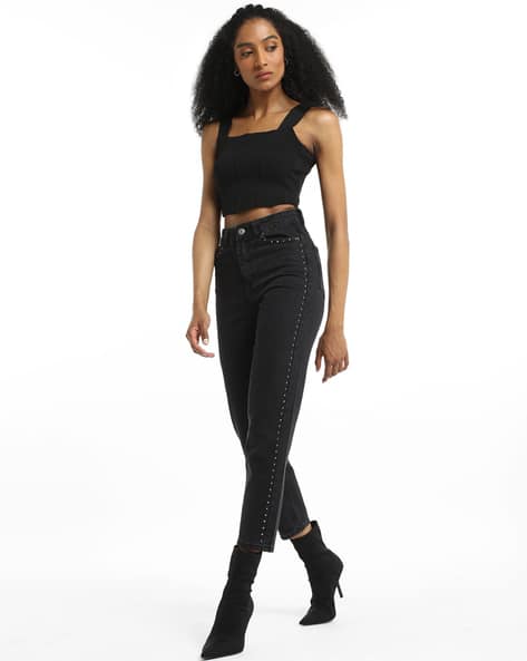 SAM Women Cropped Slim Fit Jeans with Embellishments