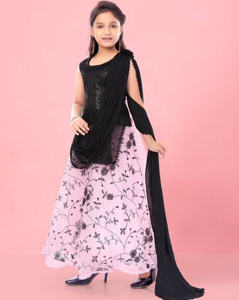 Buy Piludi Girls Black Embroidered Art Silk Lehenga & Choli | Girls Lehenga  Choli | Girls Ethnic Wear | Kids Ethnic Wear Online at Best Prices in India  - JioMart.